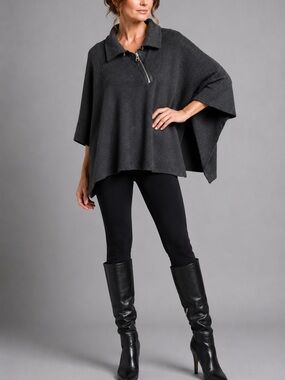 Crea Concept | Dark Gray Asymmetrical Cape Sweater | Size 8-10